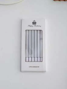 6pcs/set Wax Cake Candle, Textured Cake Decorating Candle For Birthday Party - Silver - View 12