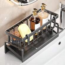 1pc Carbon Steel Kitchen Storage Rack, Can Hold Sink Faucet Sponge Drain Basket, Kitchen Organizer Shelf And Detergent Steel Wool, Can Hang Cleaning Cloth And Store Cleaning Supplies, Kitchen Accessories - Multicolor - View 14