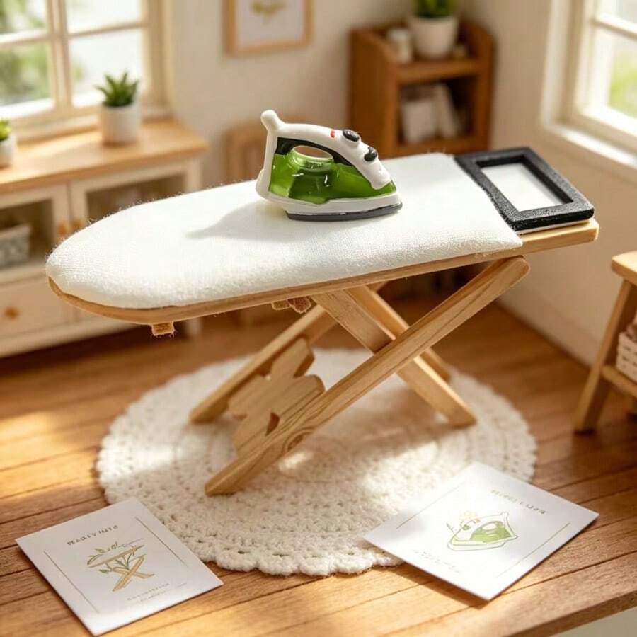Dollhouse Decor, Miniature Sewing Scene Prop Model Ornament, Mini Realistic Handheld Resin Iron Model, Pocket Scene DIY Small Parts, Collectible Gift For Hobbyists And Enthusiasts - Miniature Ironing Board + Iron Model - View 1