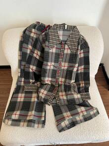 Contrast Plaid Women's Pajamas Slouchy Home Wear 2pcs Set - Multicolor - View 1