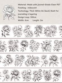 DANKUN 1 Roll Wide Botanical Floral PET Sticker Roll, Holographic Or Iridescent, 1200dpi High Definition Waterproof Transparent PET And Paper Washi Tape, Suitable For Planner Scrapbook Junk Journal DIY Crafts - Scrapbook Stickers - View 10