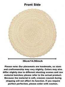 1/4/6/8/12pcs Bohemian Style Woven Round Placemats, Solid Color Braided Edge, Non-Slip Tabletop Mats For Home, Kitchen, Dining, Suitable For Holidays, Parties, Birthdays, Weddings, Banquets - Beige - View 4