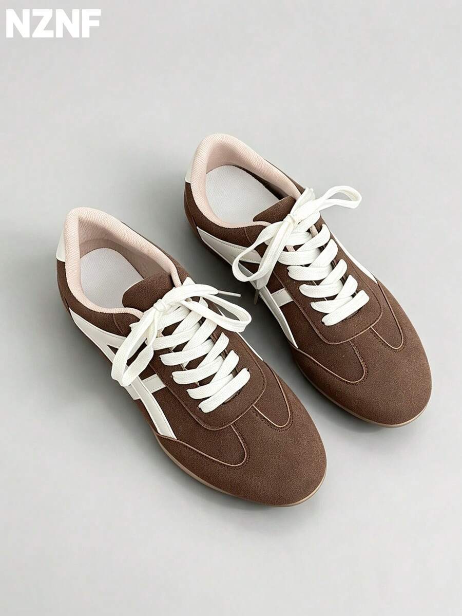 NZNF Premium Flat German Training Shoes For Women, New Autumn Versatile Sneakers To Match Skirts - Brown - View 1
