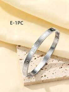 5pcs/1pc Minimalist Fashion Mother Of Pearl Four-Leaf Clover Roman Numeral Bracelet Set, Stackable Luxury Bracelets, Suitable For Back To School, Party, Banquet, Daily Wear, Commuting, Valentine's Day Gift - Silver - View 7