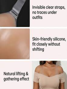 1 Pair Women's Silicone Adhesive Push-Up Bra, C/D/E/F/G Cup Sizes, Adjustable Length, Invisible Bra, Significant Lifting Effect, Noticeable Breast Lift, Strong Lifting Effect, Reusable, Suitable For Various Occasions, Evening Gowns, Holiday Outfits, Great Gift Choice, Halloween Women's Clothing, Christmas Women's Clothing - Apricot - View 3