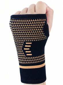 1 Pair Wrist Palm Support Gloves, Premium Nylon Hand Protection Gloves, Black With Gold Decoration, Adjustable Size, Suitable For Basketball, Tennis, Typing, Housework - Wrist Support Gloves - View 1