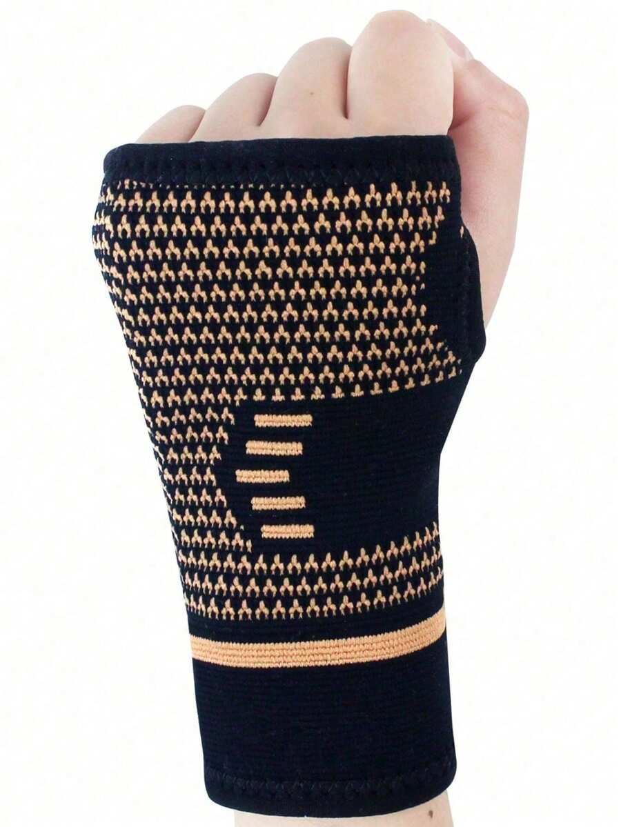 1 Pair Wrist Palm Support Gloves, Premium Nylon Hand Protection Gloves, Black With Gold Decoration, Adjustable Size, Suitable For Basketball, Tennis, Typing, Housework - Wrist Support Gloves - View 1
