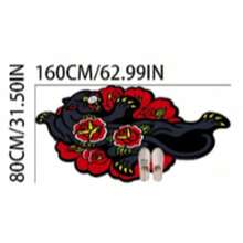 1pc Vintage American Black Leopard Shaped, Red Iron Blood Rose Pattern Carpet, Faux Cashmere 300 Material. Doormat, Small Rug, Welcome Mat, Carpet, Floor Mat, Outdoor Doormat, Kitchen Rug - Multicolor - View 15