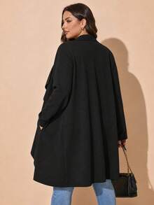 Plus Size Women's Waterfall Collar Asymmetrical Hem Long Sleeve Knit Cardigan, Elegant Casual Open Front Jacket, Black - Black - View 2