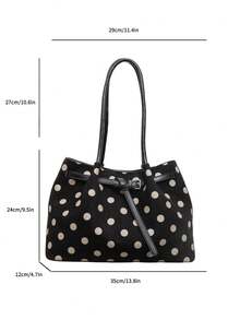 1PC New Women's Polka Dot Print PU Large Capacity Tote Bag, Belt Buckle Design Shoulder Bag, Simple Commute Large Bag, Suitable For Daily Outings, Shopping, Commuting, Versatile Women's Handbag/Shoulder Bag - Black - View 11