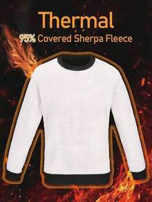 Men's Autumn/Winter Warm Sherpa Fleece Pullover Sweatshirt, Casual For Daily, Commuting, Outdoor Sports, Thermal Lined For Extra Warmth, Minimalist Crew Neck Design - Black - View 4