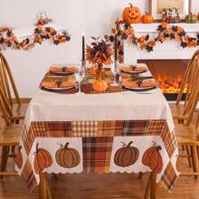 1pc Thanksgiving Autumn Pumpkin Print Rectangular Tablecloth, Suitable For Holidays, Parties, Birthdays, Dinner Parties, Restaurant Table Decor, Autumn/Winter Home Decoration - Multicolor - View 2