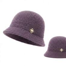 Women's Solid Color Short Brim Wool Felt Windproof Versatile Bucket Hat, Autumn/Winter Bucket Hat For Travel And Shopping - Pearl - View 8