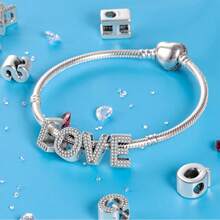 1pc S925 Sterling Silver 26 Alphabet Letter Pendant Bead, Original Full Zirconia Inlaid Design, Exquisite 3D Shape, Suitable For Bracelets And Necklaces, Customizable Initial, Showcasing Personalized Style, Meeting Handmade DIY Jewelry Making And Daily Wear Needs - Silver - View 2