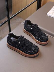 1 Pair Kids' 2026 Spring/Summer New Rhinestone Low-Top Casual Training Sneakers - Black - View 5