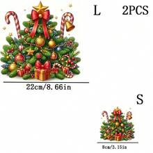 1/2/3pcs Christmas Tree Theme With Red Star, Gold Bell And Gift Box Heat Transfer Iron-On Stickers, Suitable For T-Shirts, Sweatshirts, Jeans, Jackets, Backpacks, Pillows And Other Clothing And Decal DIY - Multicolor - View 8
