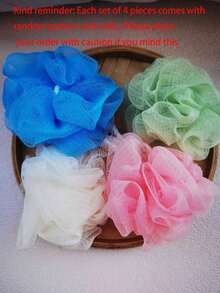 1/2/3/5pcs Cute Solid Color Bath Sponge, Bath Ball, Bubble Bath Ball, Bath Flower, Loofah, Bath Ball, Random Color - Multicolor - View 5