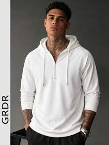 GRDR Men's Hooded Slim Fit Regular Shoulder Long Sleeve T-Shirt - White - View 2