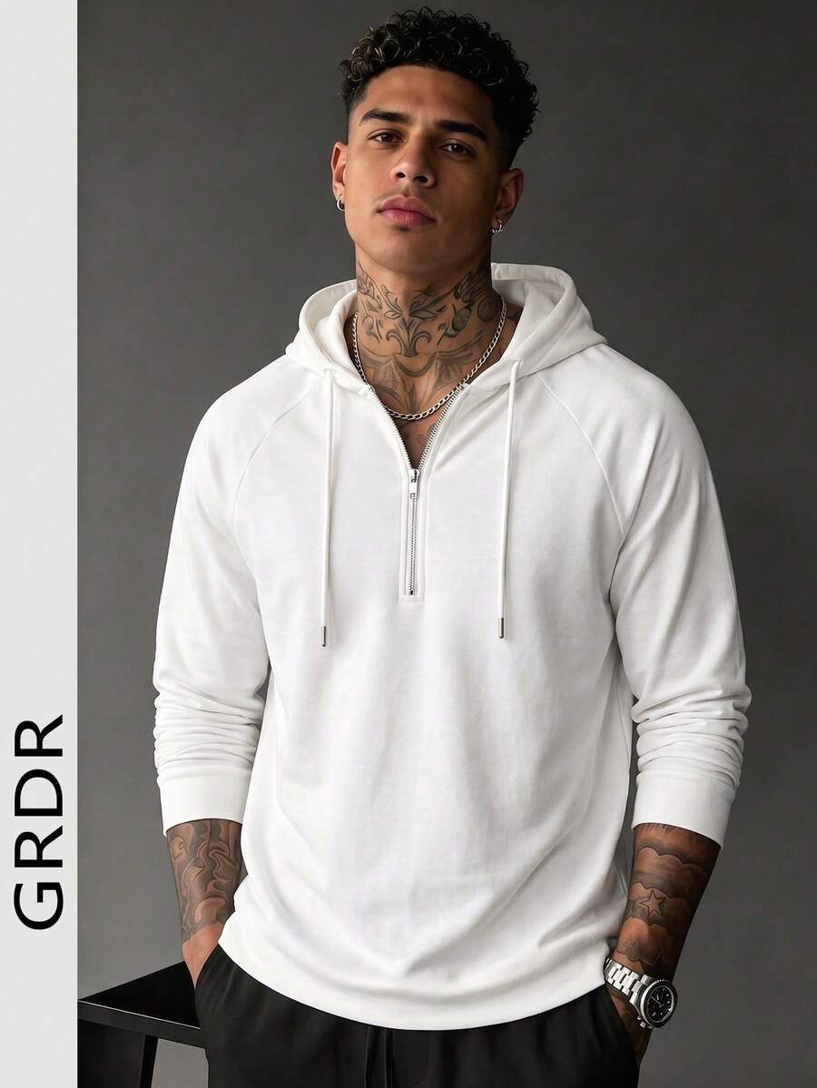 GRDR Men's Hooded Slim Fit Regular Shoulder Long Sleeve T-Shirt