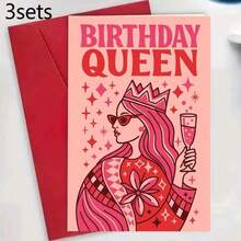 1/3 Set Birthday Queen Greeting Cards, Specially Designed For Her, Perfect For Friends And Family To Celebrate Her Special Day, Birthday Party And Gift Choice, Includes Envelope + Greeting Card, Her Celebration Card - A - View 9