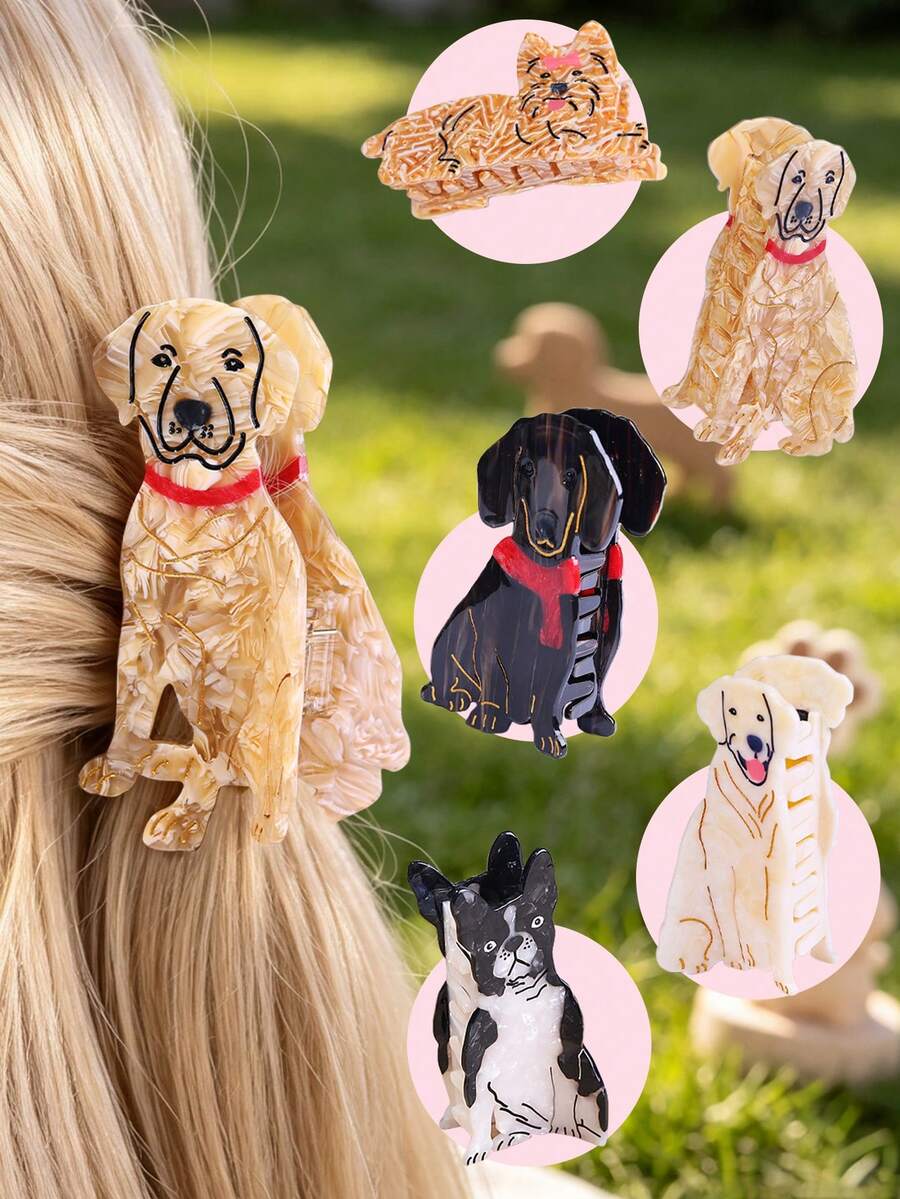 1pc Cute Dog Yorkie Golden Retriever French Bulldog Dachshund Labrador Hair Claw Clip, Cute Puppy Pattern Hair Accessory Party Gift Unique Hair Claw - Multicolor - View 1