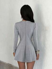1pc Solid Color Casual Knit Fabric Dress For Office Autumn - Grey - View 4