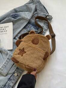 XD Cute Capybara Plush Children's Crossbody Bag, Lightweight Daily Commute Shoulder Bag, With Adjustable Strap, Zipper Closure And Polyester Lining, Cartoon Capybara Bag - Coffee Color Suitable For Valentine's Day/Halloween Kids Gift - Multicolor - View 6