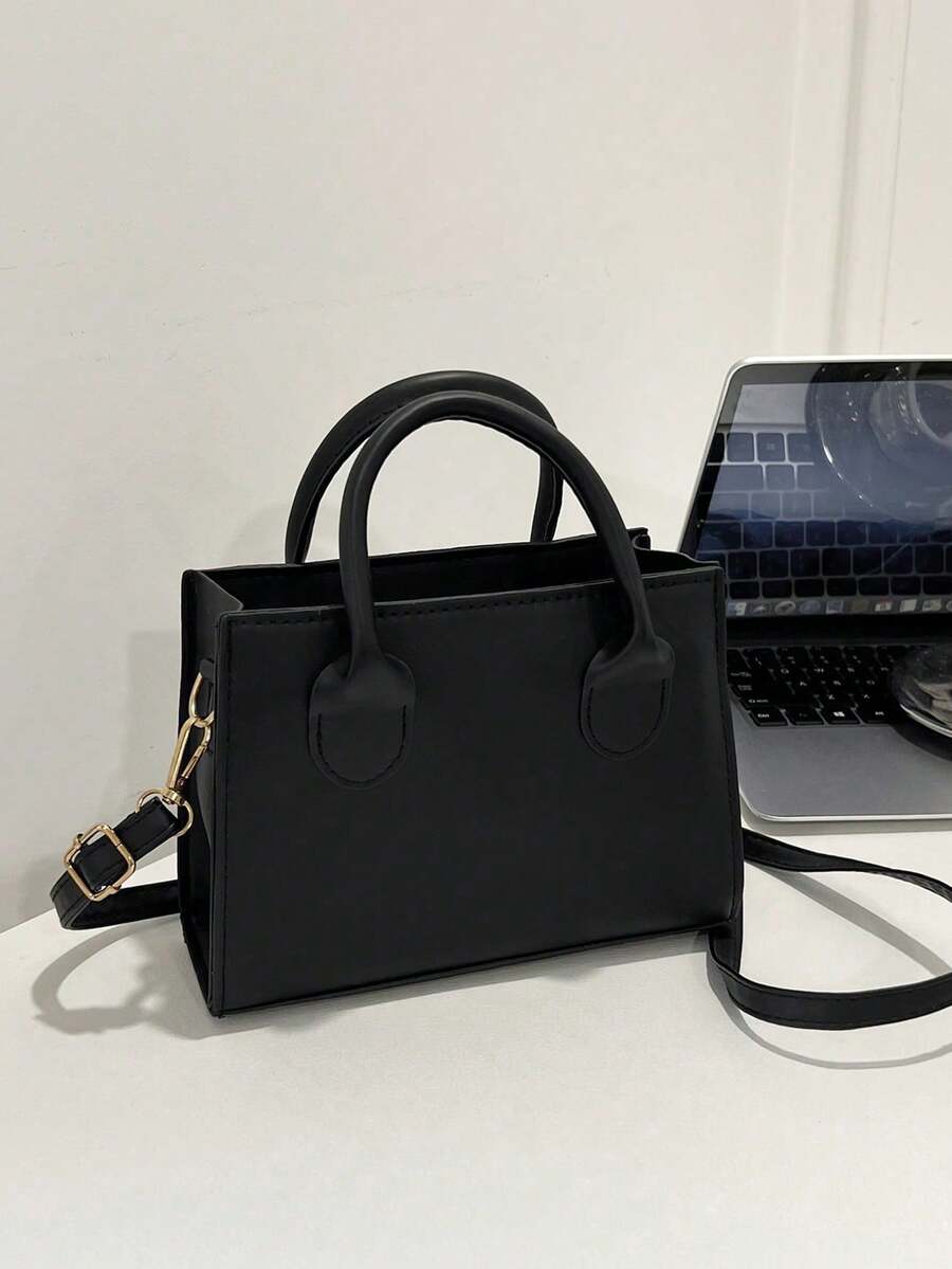 Solid Color PU Handbag Minimalist Casual Small Square Bag Commute Mini Shoulder Bag Fashion Crossbody Bag For Outings - Black - View 1