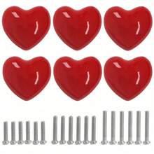 Ceramic Drawer Knobs Heart Shape Colorful Heart Cabinet Dresser Pulls Handles With 3 Sized Screws, Kitchen Furniture Knobs For Closet Cupboard Wardrobe (Mixed Color, 10 Pack) - Red - View 9