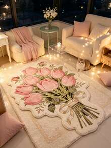 1pc Pink Floral Bouquet Shaped Artistic Rug, Decorative Carpet, Living Room Rug, Bedside Plush Carpet, Autumn/Winter Rug, Thick Rug, Large Living Room Rug, Bedroom Rug, Living Room Home Decor, Outdoor Rug, Washable Carpet - Multicolor - View 3