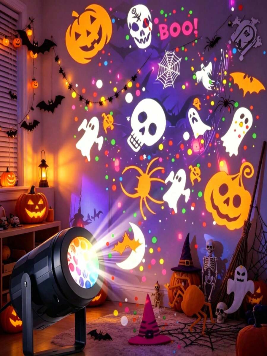 1pc USB Powered LED Halloween Projector Light, 360° Adjustable Angle, Can Project Rotating Ghost, Pumpkin, Skull And Spider Patterns, Suitable For Indoor Walls, Windows And Ceilings, Create Scary Atmosphere, Ideal Home Halloween Party Decoration - Projector Lamp - View 1