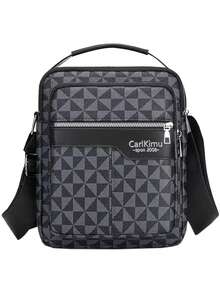 Geometric Letter Pattern Men's Crossbody Bag, Patchwork Multi-Zipper Top Handle Adjustable Shoulder Strap Business Casual Vertical Messenger Bag - Multicolor - View 10