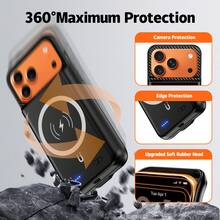New 10000mAh Rechargeable Portable Battery Case With Magnetic Wireless Charging Case Extend Battery Pack Charger Cover Compatible For IPhone 17 Pro Max (6.9 Inch) - Black - View 6