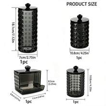 This 4-Piece Set Of Smoky Black Acrylic Storage Containers Brings An Organized And Tidy Storage Experience To Your Bathroom Countertop. The Set Includes One Tall Cotton Pad Holder, One Square Cotton Swab Holder With A Front Opening, And Two Matching Round Lidded Storage Jars. The Semi-Transparent Body Allows For Easy Identification Of Stored Items, And The Lids Feature A Three-Dimensional Diamond Texture And Faceted Knob Design - View 10