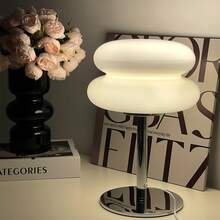 1pc Plastic Bauhaus Style Table Lamp - Adjustable Light, USB Interface, Double-Layer Bread Shape, Button Control, Suitable For Living Room/Dining Room/Bedroom Bedside LED Table Lamp - White - View 9