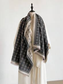 1pc Faux Cashmere Minimalist Letter Pattern Jacquard Warm Scarf For Women, Air Conditioning Room Blanket, Autumn/Winter Outdoor Travel Cold Protection Neck Warmer Decorative Scarf Shawl Dual-Use, Suitable For Daily Matching, First Choice For Gifts - Grey - View 5
