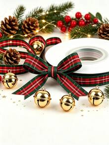 1m, 1cm Wide Christmas Plaid Ribbon, Polyester Woven Plaid Ribbon, For Gift Wrapping, Bow DIY Crafts, Christmas Decoration - 1cm Wide Christmas Ribbon - View 2
