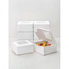 5pcs 4-Inch Basque Cheesecake Boxes For Wedding Season, Birthday White Cardboard Cupcake Boxes 15.2*15.2*7.7cm Paper Packaging Boxes For Daily Pastry, Ins Minimalist Muffin Boxes For Baking Packaging, Suitable For Cookies, Candies, Chocolates, Donuts, Halloween, Christmas Candy And Dessert Cake Boxes - Paper - View 2