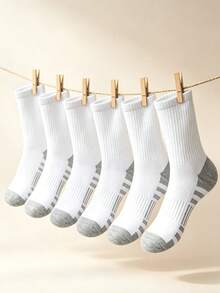 6 pares de calcetines de media caña minimalistas de color contrastante para hombre, bloque de color gris & blanco, estilo básico, uso diario casual, versátil para combinar con atuendos, calcetines de moda duraderos en paquete múltiple - Multicolor - Ver 3