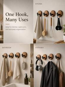 1/2/3Pcs Luxurious Walnut Multi-Purpose Wall-Mounted Hooks, No-Punch Strong Adhesive, Stable Load-Bearing, Stable Hook Protection, Universal Type, Suitable For Entryway, Clothing, Bathroom Towels, Kitchen Utensils, Wardrobe Storage - Multicolor - View 7