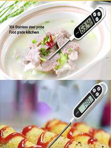 1pc Stainless Steel Digital Food Thermometer With Modern White LCD Display, Quickly Measures Temperature. Kitchen Temperature Sensor Suitable For Cooking/Baking/Grilling/Coffee/Meat/Milk, Etc. - Black and White - View 4