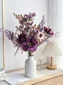 1/3 Bunch Artificial Flowers, Including Artificial Anemone, Daisy And Eucalyptus Leaves, Realistic Touch, Suitable For Vase, Home, Hotel Guest Room, Wedding Decoration, Tabletop Centerpiece, Autumn Decor, Etc. - Purple - View 7