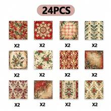 Tlenpo 24pcs, Watercolor Christmas Series Stationery Paper, Multiple Patterns Available, Warm Christmas Holiday Scrapbook Paper, DIY Diary, Planner Collage, Junk Journal Pages, Junk Art, Reuse, Handmade Photo Album, Decorative Materials - Square - View 13