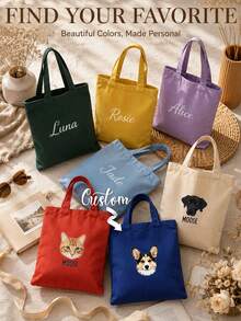 Personalized Pet Photo And Name Tote Bag, Large Capacity Shoulder Bag, Customizable Foldable Personalized Tote Bag Featured With Name Logo Text, Available In Various Colors,Solid Color Large Capacity Shoulder Bag,Suitable For Work, Travel And School,Suitable For Holidays.Ideal Gift For Birthday, Anniversary And Valentine's Day. - Multicolor - View 5