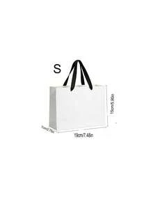 1/5pcs White Minimalist Paper Gift Bags With Black Satin Ribbon Handles, Suitable For Clothing Store Gift Packaging, Wedding Party, Birthday Gift, Holiday Gift Storage, Cosmetics, Multi-Purpose Shopping Packaging Bags - Multicolor - View 11