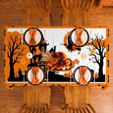 1pc Halloween Pumpkin Ghost Bat Print Rectangular Tablecloth, Suitable For Holiday, Party, Birthday, Dinner, Restaurant Table Decor, Autumn/Winter Home Decoration - Multicolor - View 5
