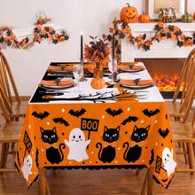 1pc Halloween Pumpkin Ghost Bat Print Rectangular Tablecloth, Suitable For Holiday, Party, Birthday, Dinner, Restaurant Table Decor, Autumn/Winter Home Decoration - Multicolor - View 2