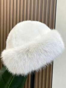 1pc Women's Faux Fur Bucket Hat, Solid Color Fluffy Warm Winter Bucket Hat, Casual Outdoor Warm Hat - Multicolor - View 4