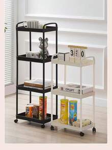 3-Tier White Plastic Rolling Storage Cart With Handle - Multi-Functional Storage Organizer For Kitchen, Bathroom And Bedroom - Durable Mesh Shelves Easy To Access, Mobile Practical Storage Cart | Modern Storage | Ventilated Storage - Multicolor - View 7