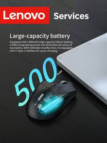Lenovo Mouse Nirkabel, Mouse Isi Ulang Mode Ganda, Koneksi 2.4G/BT, Mouse Gaming Ergonomis, Bahan Ramah Kulit, Genggaman Nyaman, Serbaguna untuk Kantor, Rumah, Gaming, Kompatibel dengan Berbagai Perangkat, Daya Tahan Baterai Lama - Hitam - View 7